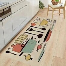 1pc Anti-Fatigue Kitchen Mat, Non-Slip & Oil Proof Crystal Velvet Carpet For Kitchen, Easy To Wash & Durable - Khaki Tableware - View 2