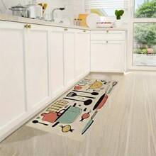 1pc Anti-Fatigue Kitchen Mat, Non-Slip & Oil Proof Crystal Velvet Carpet For Kitchen, Easy To Wash & Durable - Khaki Tableware - View 3