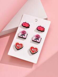 3對/組時尚女士耳環套裝,有心形、玫瑰、唇形、熊、信封等設計,非常適合約會和情人節禮物 - 彩色 - 查看 6
