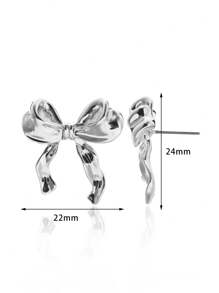 1 Pair Stainless Steel Bowknot Ribbon Stud Earrings, Suitable For Women's Daily Wear, Jewelry Gift