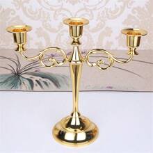 1pc Nordic Moroccan Style Metal 3-Head Candlestick - Candlelight Dinner Candle Holder - Romantic Wedding Home Decoration - Anniversary Special - Apricot - View 3