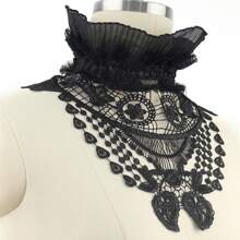 適合cosplay和日常服飾配飾的黑色蕾絲和羽毛領項鍊 - 黑色 - 查看 4