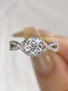 Newsoul 1 Miếng Thanh lịch Tròn Lung linh 1CT Kim cương moissanite Xoắn Nhẫn Đối với phụ nữ 925 sterling bạc Vĩnh cửu Hôn ước Nhẫn cưới Sang trọng Tốt Đồ trang sức - Bạc - Xem 5