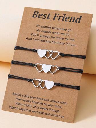 3入組可愛簡約風格愛心手環套裝,適合女孩們日常佩戴