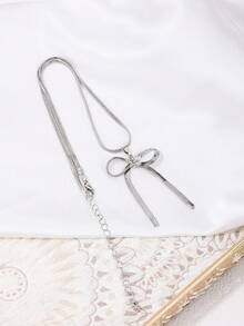 1 件時尚流蘇領結項鍊,簡約風格 - 銀色 - 查看 2