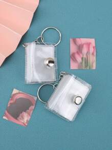 16 Sheets/1 Book/1 Inch, Sparkly White Mini Photo Album Keychain, Simple & Delicate Bag-Insert Style Id Card Holder Back To School,Back To School,School Supplies