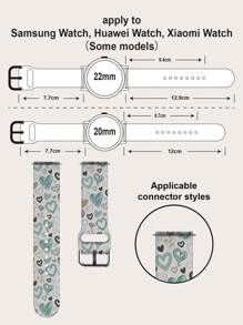20/22毫米通用硅胶表带，带纹理线条和心形图案，兼容三星、荣耀智能手表 - 彩色 - 查看 2