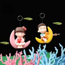 2入組卡通月亮情侶水上風景漂浮裝飾,適用於魚缸水族箱 - 彩色 - 查看 2