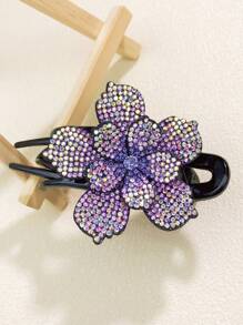 1 件女式藍色水鑽雙層花朵馬尾辮三齒夾髮夾時尚通勤派對禮物 - 藍色 - 查看 10