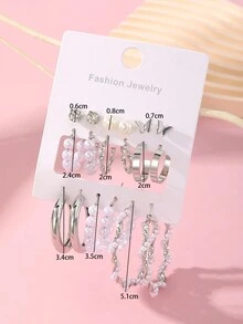 18pcs Fashionable Vintage Exaggerated Rhinestone Butterfly Pearl C-Clip Earrings For Women, Suitable For Daily Wear - Silver - View 5