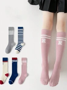 儿童袜子 女童及膝高中款袜子 - 淺粉色 - 查看 1