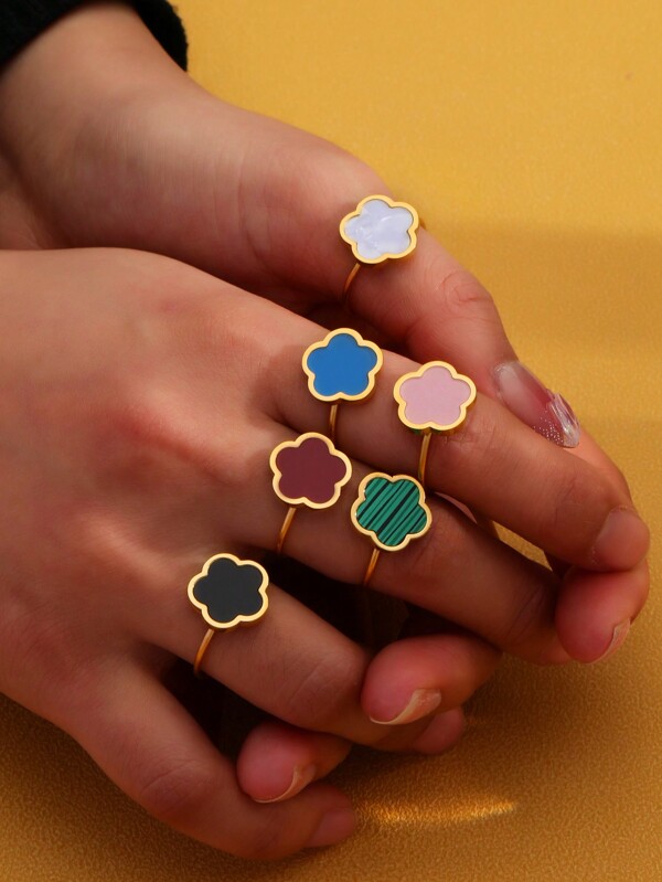1 Peça Anel Aberto Decorado com Trevo, Revestido em Ouro 18k, Aço Inoxidável, Joia de Personalidade Minimalista, Presente para Dia dos Namorados, Mãe, Dia das Mães