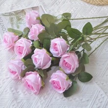 1/5/8支装仿真玫瑰花套装，适用于婚礼装饰、新娘捧花、腕花、胸花、家居、餐厅、卧室、生日派对、情人节、新年礼物、摄影道具 - 粉色 - 查看 3