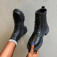 女厚底靴新款秋冬女鞋英倫風街頭短靴雪靴女及踝靴 - 黑色 - 查看 4