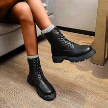 女厚底靴新款秋冬女鞋英倫風街頭短靴雪靴女及踝靴 - 黑色 - 查看 2