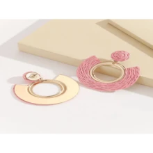 歐美新款時尚手工編織草耳環,誇張優雅的圓形耳飾 - 寶藍色 - 查看 7