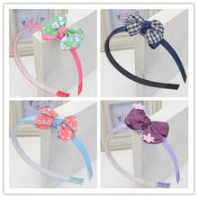 兒童格子蝴蝶結髮箍,新款布料髮箍,配件,適用於兒童韓式格子蝴蝶頭箍,適用於日常使用 - 藍色 - 查看 3