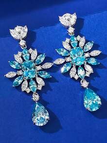 歐美風格的s925銀製葉型流蘇耳環,7x10mm - 淺藍色 - 查看 3