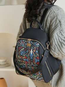 Fashionable Women's Travel Backpack With Large Capacity, Can Be Used As Shoulder Bag And Cross-Body Bag, Street Style Painted Canvas School Bag - Multicolor - View 2