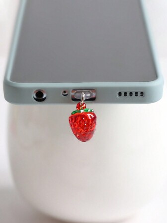 1pc Strawberry Shaped Anti-Dust Plug Stopper Cap For Charging Port Or Data Port. Compatible With Iphone And Type-C Ports