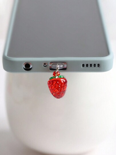 1pc Strawberry Shaped Anti-Dust Plug Stopper Cap For Charging Port Or Data Port. Compatible With Iphone And Type-C Ports