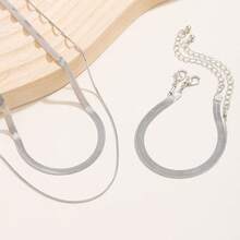 4pcs/Set Simple Fashionable And Versatile Double-Layer Serpentine Bone Fine Chain Necklace And Bracelet Set, Suitable For Women's Daily Wear Or As A Gift - Style 1 - View 5