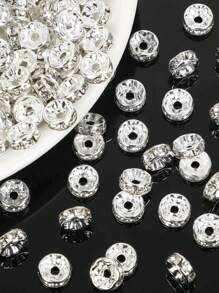 50/100/200pcs/Set Copper Beads With Rhinestone Insets For Jewelry Making, Bracelet, Necklace, Pendant