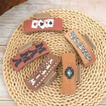 1pc Women's Western Cowboy Style Vintage Hair Clip With Leather Cow Print And Hair Claw, Suitable For Daily, Home, Commute, Accessories, Outdoor, Leisure Hair Accessory, Women's Gift - Geometric Patterns - View 1