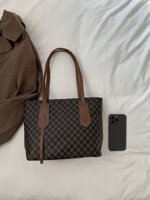 時尚復古大容量肩背手提包,印花設計 - 彩色 - 查看 6