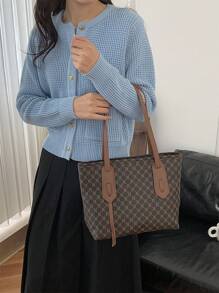 時尚復古大容量肩背手提包,印花設計 - 彩色 - 查看 1