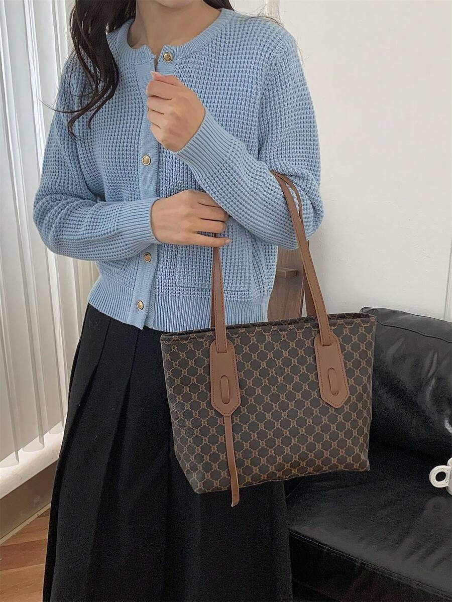 時尚復古大容量肩背手提包,印花設計 - 彩色 - 查看 1