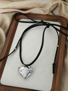 1件欧美风格个性化可爱心形吊坠项链，长款可调节毛衣链 - 彩色 - 查看 8