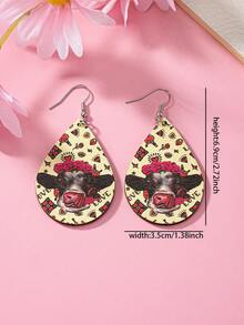 情人節浪漫粉色信封、心形氣球、牛頭、水滴形女士木製耳環,印花手繪圖案 - 彩色的 - 查看 10