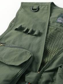 男士戶外多袋透氣背心外套,四季皆可穿 - 軍綠色 - 查看 5