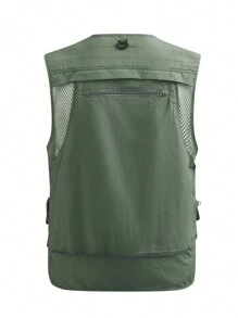 男士戶外多袋透氣背心外套,四季皆可穿 - 軍綠色 - 查看 3