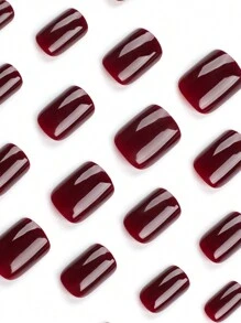 24入組高端法式純色光澤方形假指甲,加上1pc果凍指甲膠和1pc指甲修形塊 - 彩色 - 查看 4
