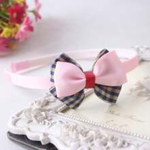 1pc Korean Style Color-Block Hair Band For Kids, Girls' Grid Pattern Hair Hoop With Bowknot Decor, Wholesale Available, Suitable For Daily Use - Pink - View 1