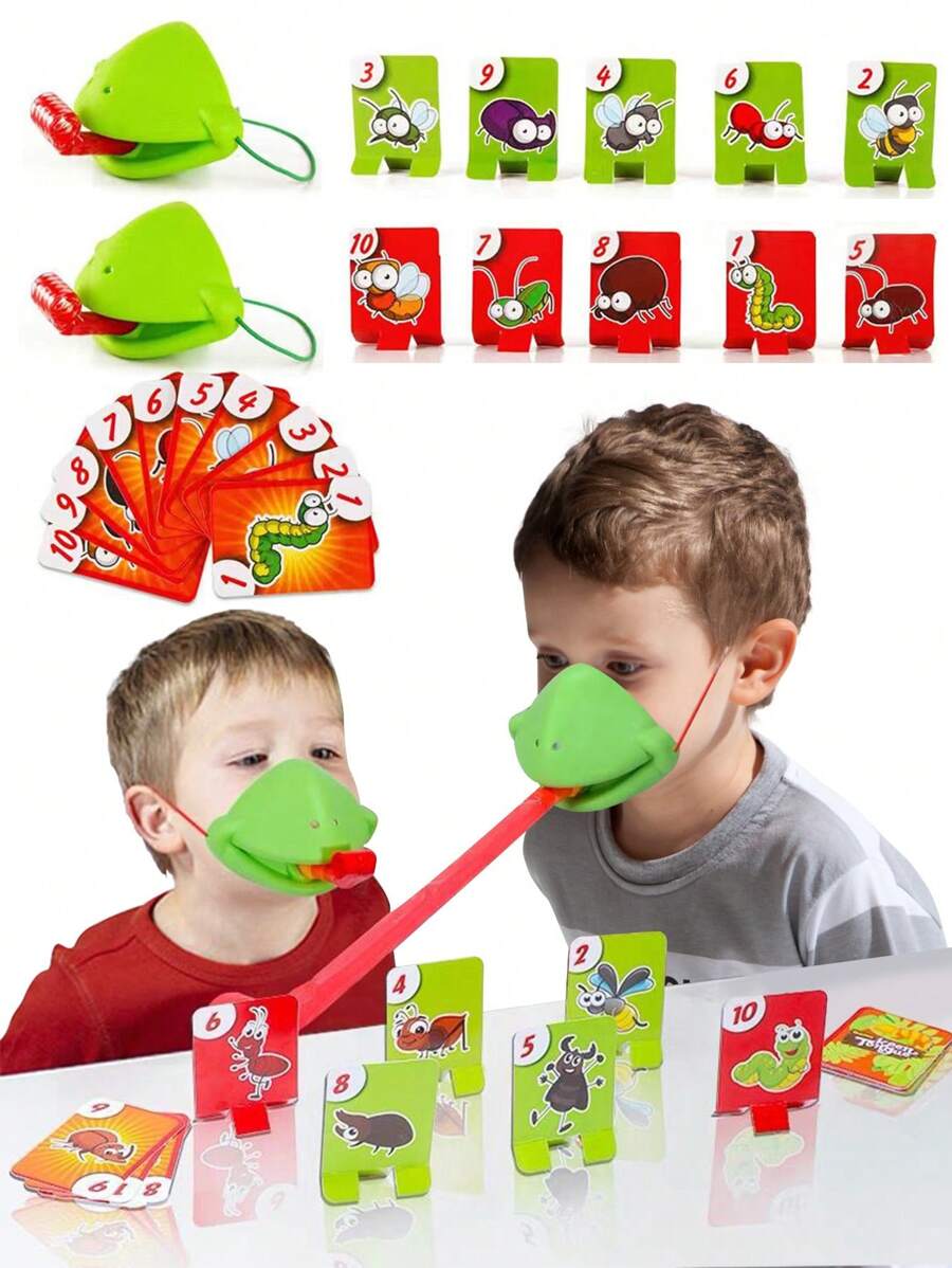 逗猫玩具，青蛙嘴吐舌头，蜥蜴面具，亲子对战游戏，配对派对，男孩桌面棋盘游戏，拼图和捣蛋（部分零件可能随机），男孩玩具，儿童玩具，男孩玩具
