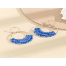 Nuevos Aretes Colgantes Hechos A Mano En Estilo Bohemio Trenzado De Hierba De Rafia De Europa Y América, Creativo Trenzado Hecho A Mano - Morado - Ver 2