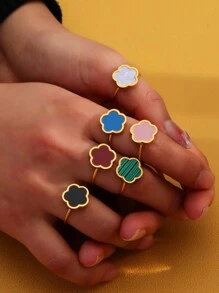 1pc Minimalist Personalized Jewelry Stainless Steel 18k Gold Plated Clover Decorated Open Ring Valentines,Mom,Mother,Mother's Day,Gift - Five Leaf Clover Ring - View 9