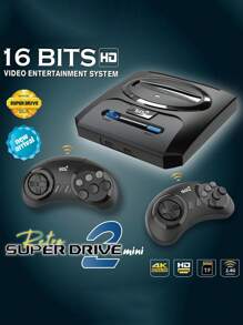 2.4g Wireless 16-Bit 4k Hd Video Output Usb Double Player Retro Game Console With Memory Card Slot, Support 3000+ Classic Games, Plug And Play, Handheld Portable, Retro Game Emulator, Electronic Mini Game Station, Toy Festival Gift - Black - View 1