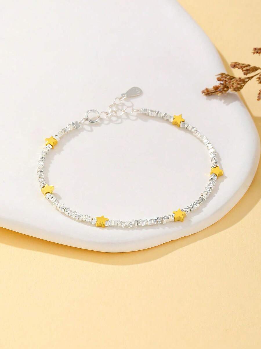 1件趨勢銀星手鍊,由925純銀打造的奢華的破銀細節適合女性佩戴