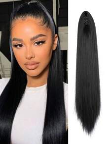 24 Inch Long Straight Ponytail Hair Extensions, Clip-In Synthetic Fiber Ponytail For Women, Natural Look Daily Wear (Black) - Black - View 2