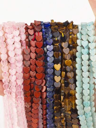 20pcs/Set 6*2mm Natural Stone Beads, Assorted Colors Flat Heart-Shaped Crystal, Agate, Tiger Eye Loose Beads For DIY Jewelry Making, Necklace, Earrings, Bracelet