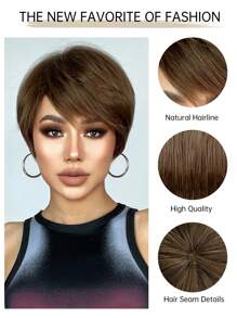 10 英寸短直发假发 女士合成耐热假发 清新自然假发 适合日常佩戴 - 棕色 - 查看 8