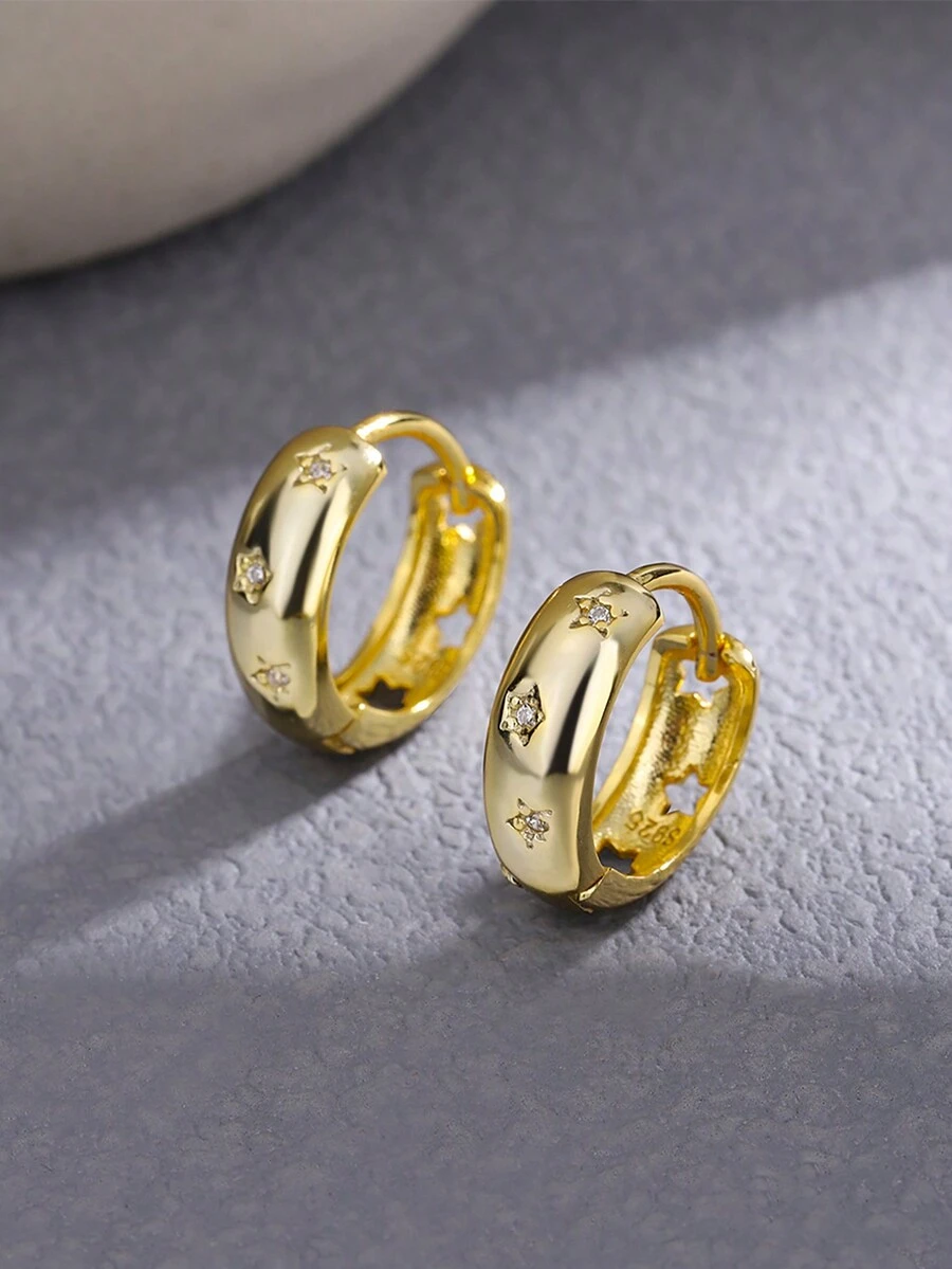 ESBERRY 一对独特的星形耳环，女士S925纯银黄色优雅首饰，适合日常佩戴，是馈赠佳品。