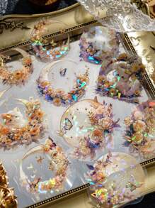 1pack/20pcs Luminous Ice Crystal Cat & Moon Decorated Pet Stickers, 3d Gold Laser Stickers - Multicolor - View 1