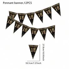 12pcs/Bag Black & Gold 18th Birthday Party Supplies,Christmas - Black - View 2