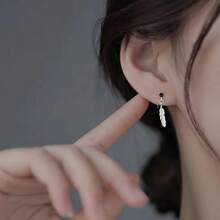 2入組流行款式925銀羽毛吊墜鋯石羽毛流蘇耳環適合女性日常佩戴 - 羽毛耳環 - 查看 5