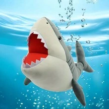makemyday 海洋風格的填充玩具,適用於聖誕節、感恩節、新年和萬聖節裝飾。全新的巨齒鯊毛絨玩具,適合孩子、男孩、女孩、情人。以鯊魚為主題的床上伴侶,毛絨枕頭,讓人舒適地抱著睡。來自水族館或海洋博物館的完美紀念品。 - 灰色 - 查看 3